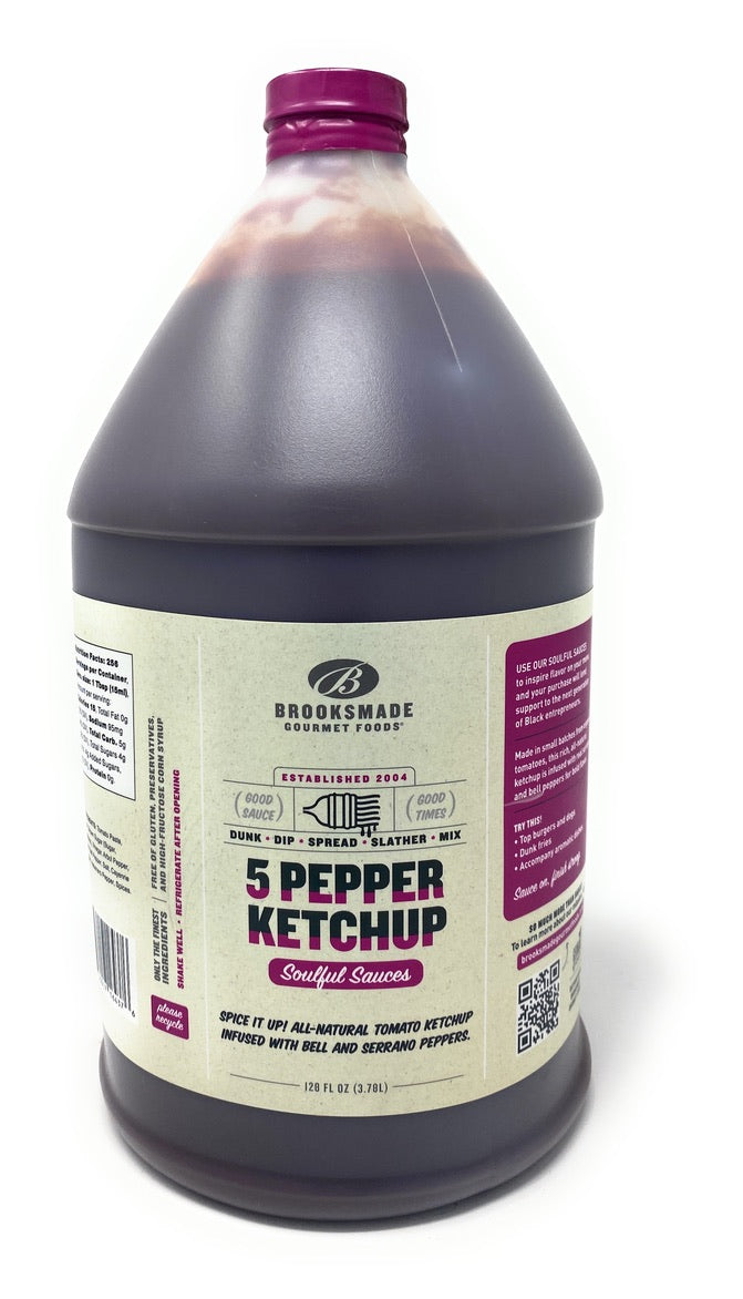 5 Pepper Ketchup, Gluten Free, No High Fructose Corn Syrup All-Natural Spicy Ketchup, Made with Organic Tomatoes 128 oz