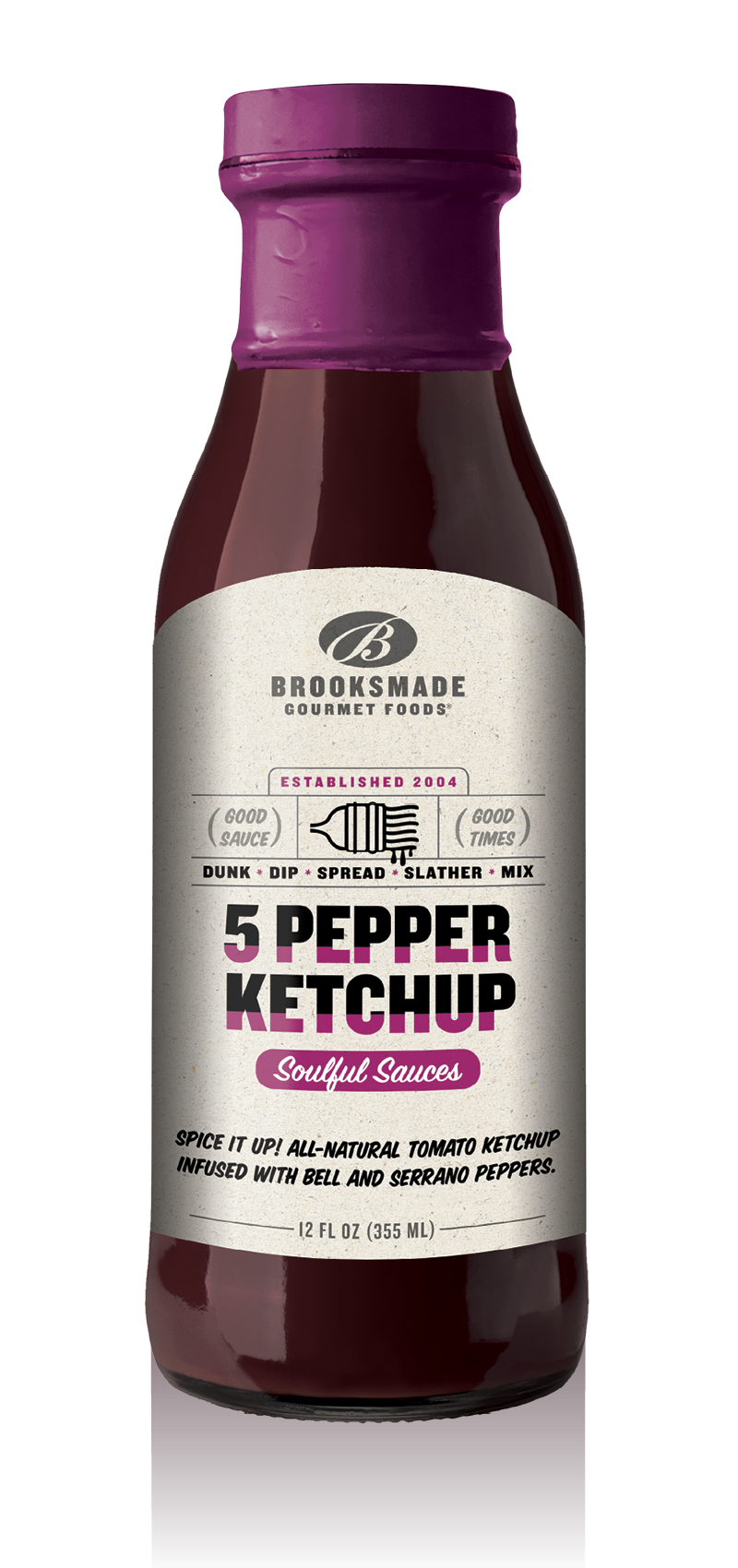 5 Pepper Ketchup, Gluten Free, No High Fructose Corn Syrup All-Natural Spicy Ketchup, Made with Organic Tomatoes 12 oz Case